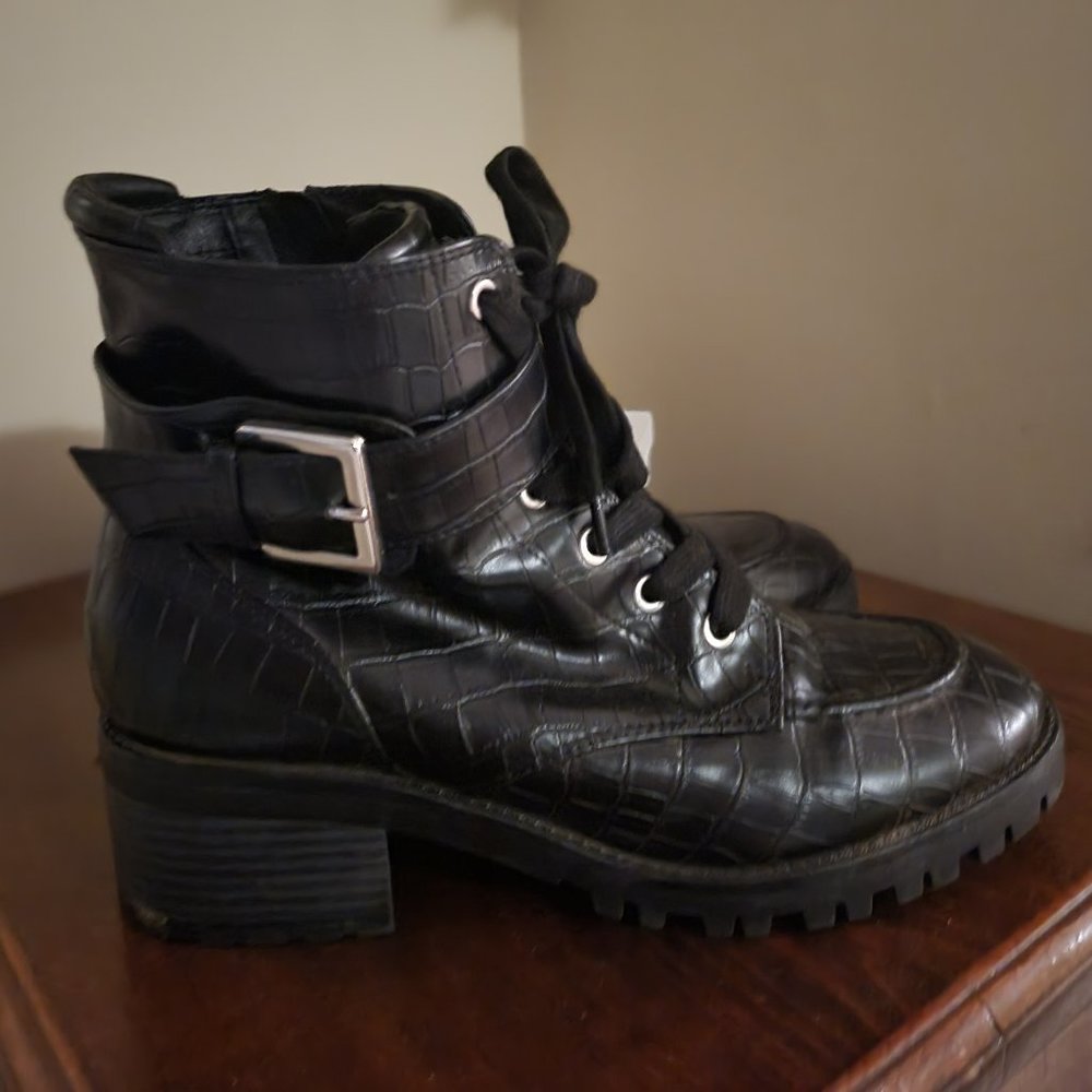 Croc embossed combat boots